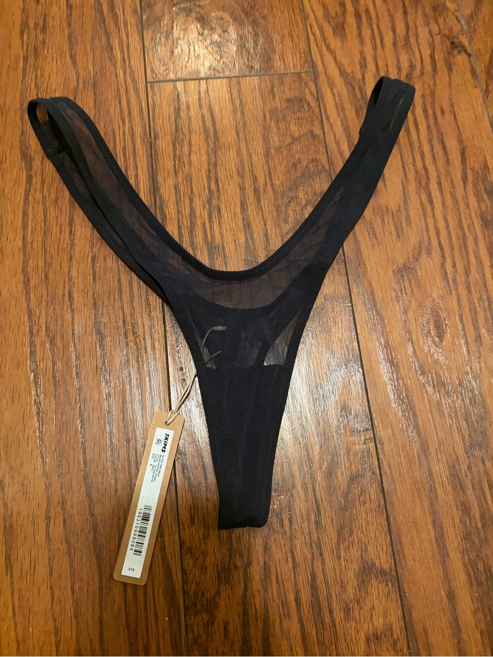 SKIMS Black Sheer Mesh Thong